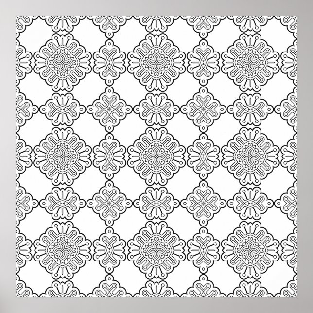 Ornamental Tile Medallion Pattern Colouring Sheet Poster (Front)