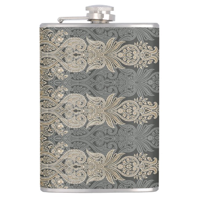 Ornamental Traditional Paisley design Hip Flask (Front)