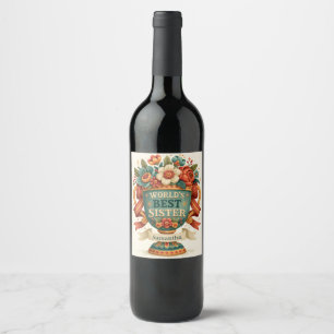 Ornamental Trophy Cup "Best Sister" with Name Wine Label