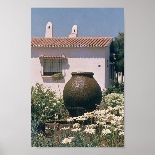 Ornamental urn in flower garden, Lisbon Portugal Poster (Front)
