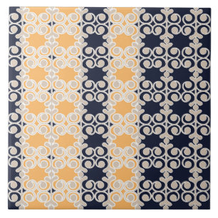 Ornamental, vines, lines, pattern, navy blue, ochr tile