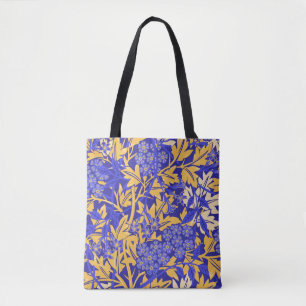 Ornamental vivid blue and golden yellow tote bag