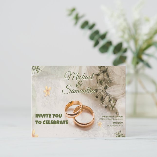 ORNAMENTAL WEDDING INVITATION WITH PICTURES POSTCARD (Standing Front)