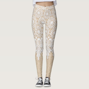 Ornamental white lace, fabric design. leggings