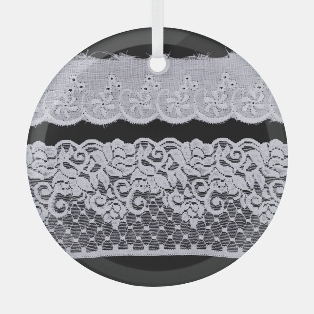 Ornamental white lace, isolated black background. glass ornament (Front)