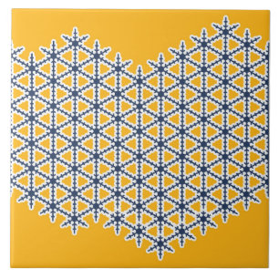 Ornamental, yellow, navy blue, white, pattern tile
