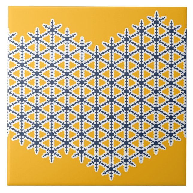 Ornamental, yellow, navy blue, white, pattern tile (Front)