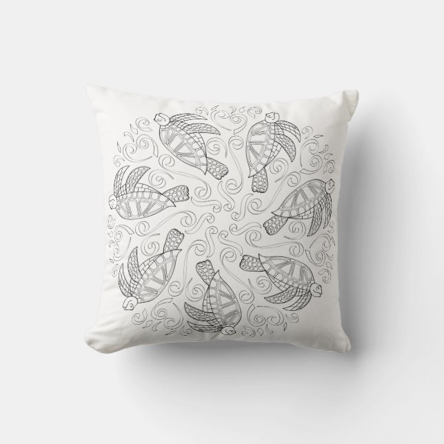 OrnaMENTALs #0026 Sea Turtle Splash Colour Your Throw Pillow (Front)