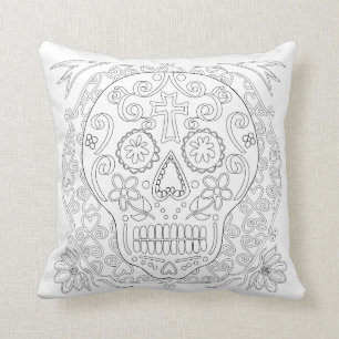 OrnaMENTALs #0028b Sugar Skulls Colour Your Own Throw Pillow