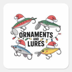 Ornaments and Lures Funny Christmas Santa Fishing Square Sticker