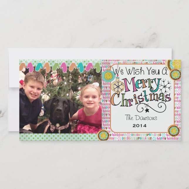 Ornaments and Mittens Christmas Holiday Photo Card (Front)