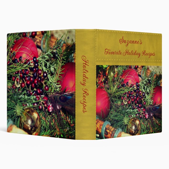 Ornaments Berries Christmas Personalized Recipe Binder (Background)