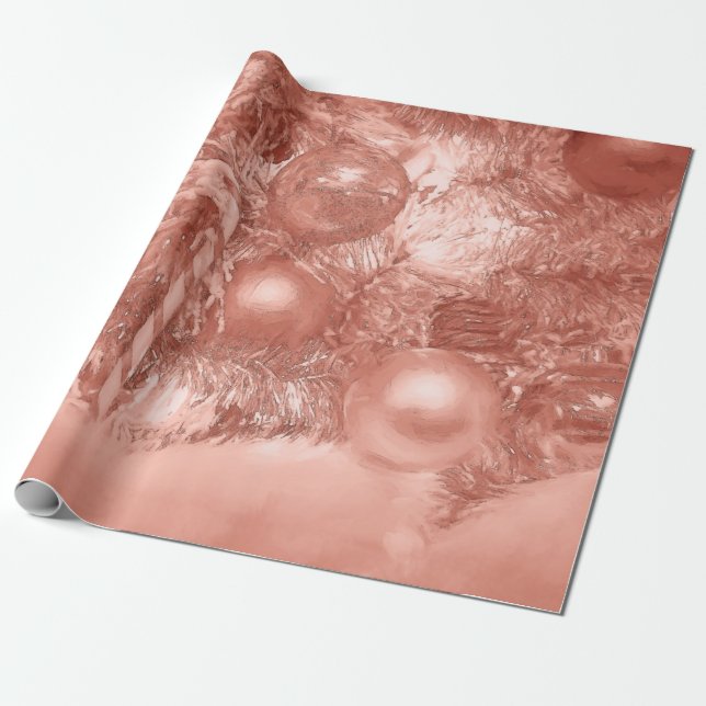 Ornaments Christmas  Tree Rose Gold Holiday Wrapping Paper (Unrolled)