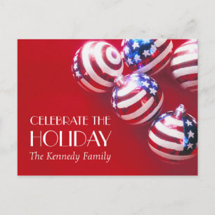 Ornaments decorated with American flag Holiday Postcard
