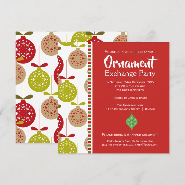 Ornaments Exchange Party Christmas Invitation (Front/Back)