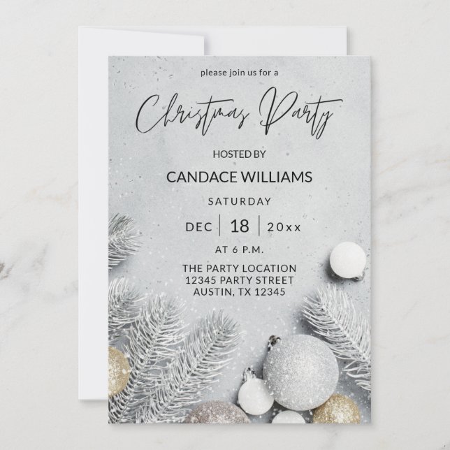 Ornaments & Pine Leaves Christmas Party Invitation (Front)