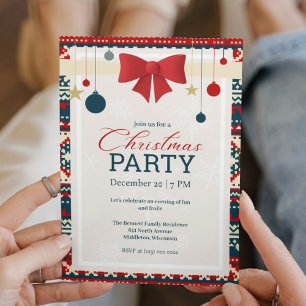 Ornaments Red Bow Ugly Sweater Holiday Party Invitation