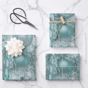 Ornaments Teal Green Christmas Holiday Tree Wrapping Paper Sheet