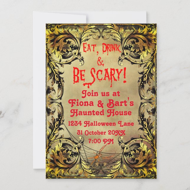 Ornat Vieux cadre Or Halloween Invitation de la fê (Devant)