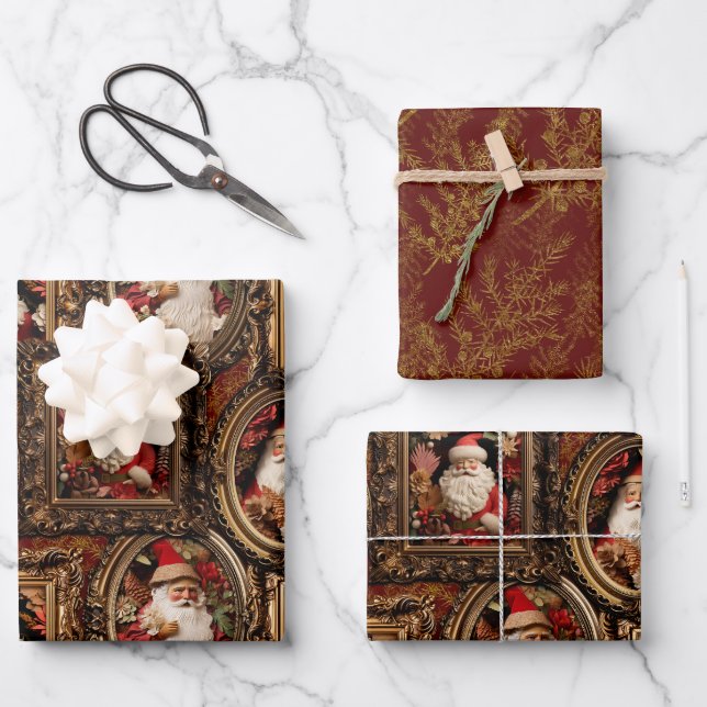 Ornate 3D Father Christmas  Wrapping Paper Sheet (Front)