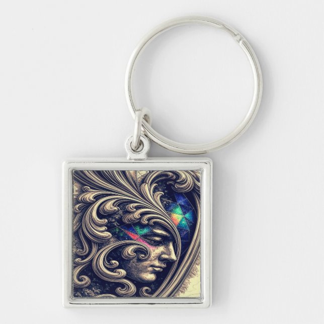 Ornate Abstract Face with Flowing Baroque Lines Keychain (Front)