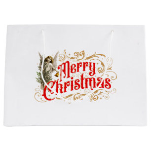 Ornate Angel-Merry Christmas-Retro Large Gift Bag