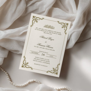 Ornate Antique Frame Cream Brown Nikah Ceremony Invitation