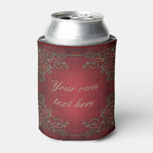 Ornate Antique Red and Gold Custom Text Can Cooler