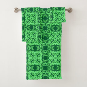 Ornate Arabesque Pattern - Emerald Green   Bath Towel Set