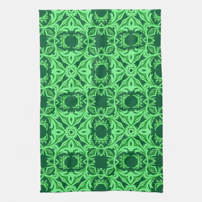 Ornate Arabesque Pattern - Emerald Green Kitchen T Towel (Vertical)