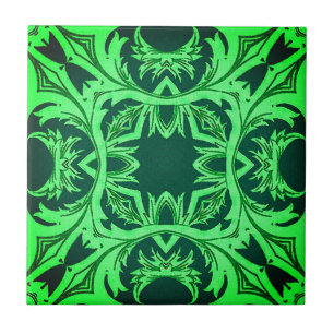 Ornate Arabesque Pattern - Emerald Green   Tile