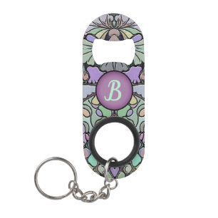 Ornate Art Deco Pattern Monogram Keychain Bottle Opener