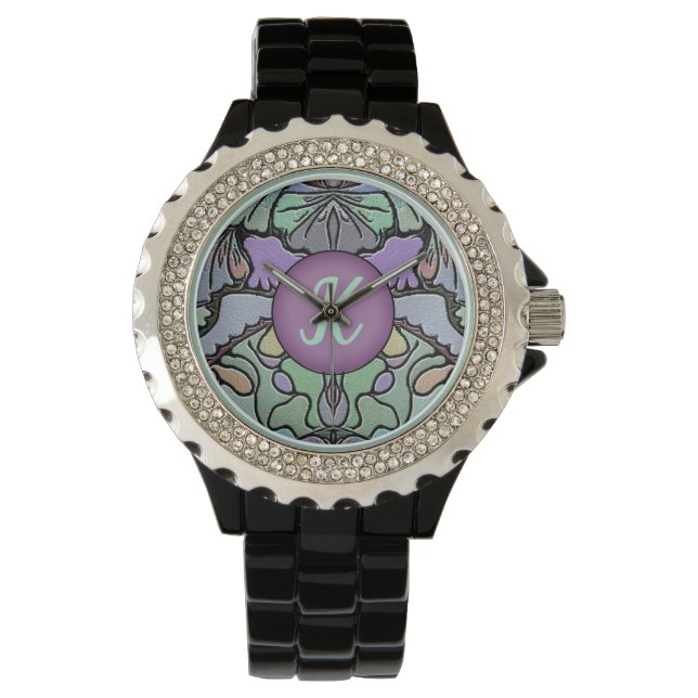 Ornate Art Deco Pattern Monogram Watch (Front)