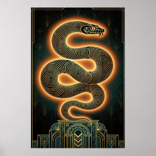 Ornate Art Deco Snake Serpent Gold Coil Poster