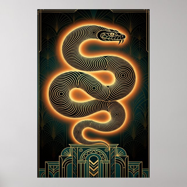 Ornate Art Deco Snake Serpent Gold Coil Poster (Front)