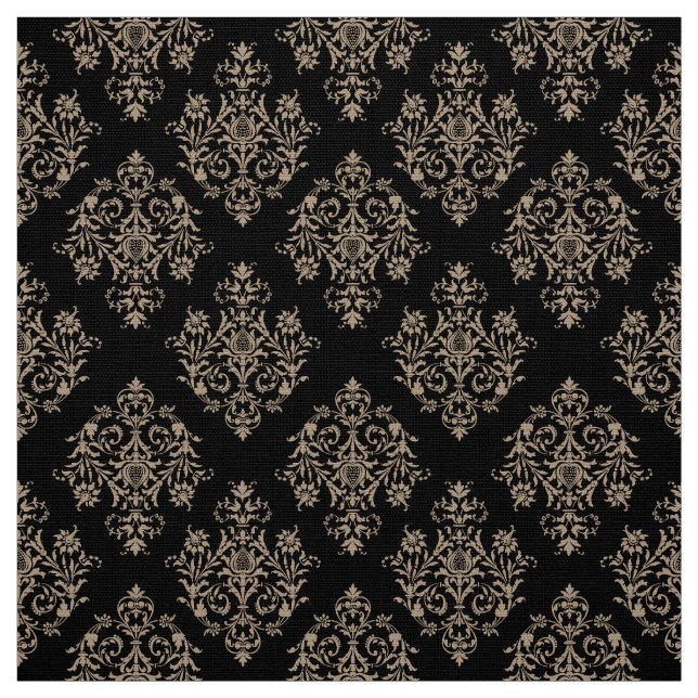 Ornate Baroque black Damask pattern fabric (Swatch)