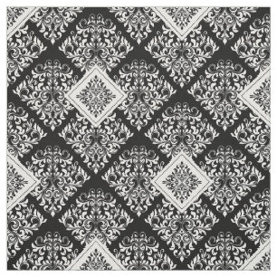 ornate baroque black White Damask Fabric