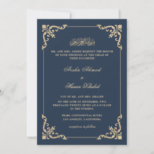 Ornate Baroque Frame Royal Blue Nikah Ceremony Invitation