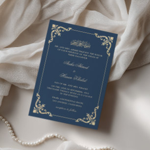 Ornate Baroque Frame Royal Blue Nikah Ceremony Invitation