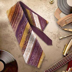 Ornate Baroque Stripes Burgundy Gold ID1095 Tie