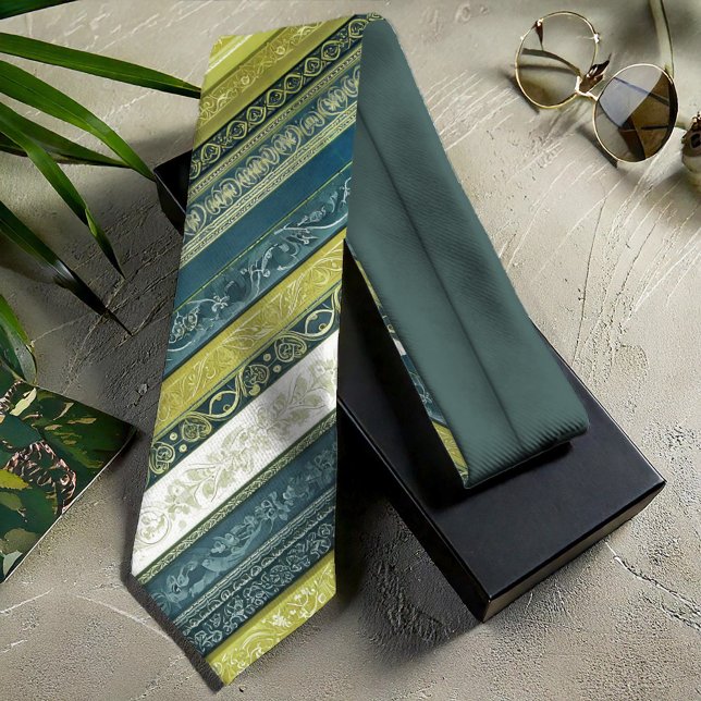 Ornate Baroque Stripes Green ID1095 Tie (Creator Uploaded)