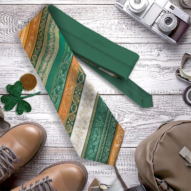 Ornate Baroque Stripes Irish Colours ID1095 Tie (Creator Uploaded)