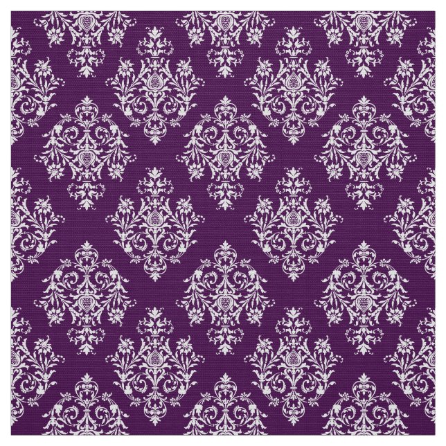 Ornate Baroque white Damask pattern fabric (Swatch)