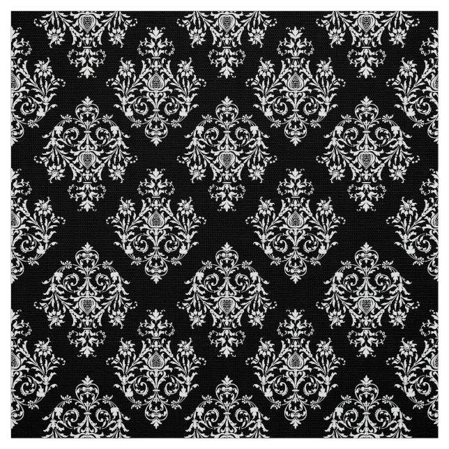 Ornate Baroque white Damask pattern fabric (Swatch)