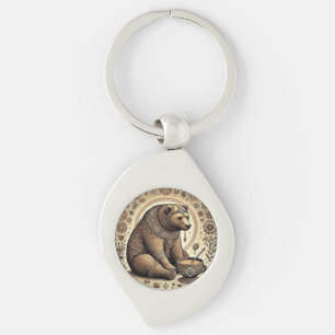 Ornate Bear Surrounded by Mandala and Honey Keychain