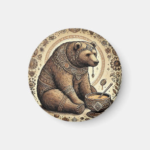 Ornate Bear Surrounded by Mandala and Honey Magnet