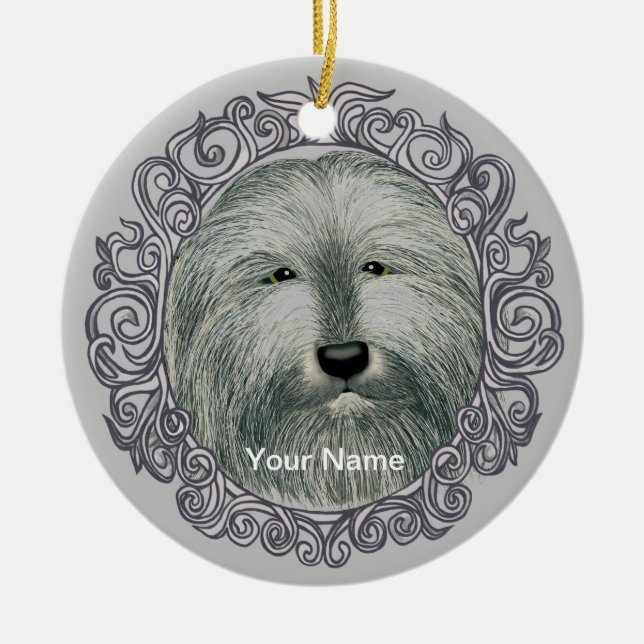 Ornate Bearded Collie nom personnalisé ornement (Devant)