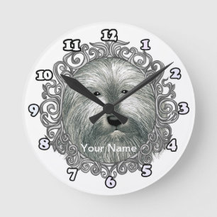 Ornate Bearded Collie Round Clock