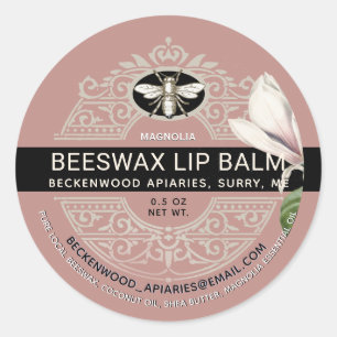 Ornate Beeswax Lip Balm Heraldic Bee Magnolia Classic Round Sticker