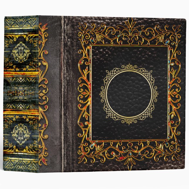 Ornate Black and Fiery Gold Bejeweled Binder (Front/Spine)